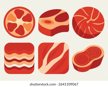 Colorful Flat Lay of Various Raw Meat Cuts.