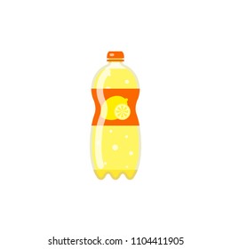 Colorful flat lemon lemonade in bottle isolated on white background.