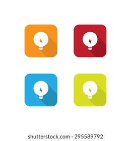 Colorful Flat Light Bulb Icons With Long Shadow