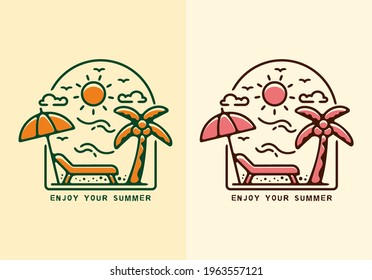 Colorful flat line art illustration of summer vibes design
