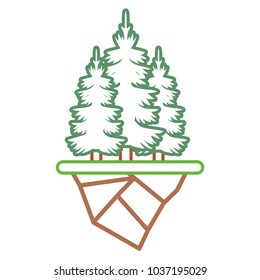 Colorful flat line coniferous forest with earth piece vector illustration