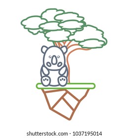 Colorful flat line umbrella pine tree, kawaii rhinoceros and earth piece vector illustration