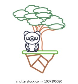 Colorful flat line umbrella pine tree, kawaii bear and earth piece vector illustration