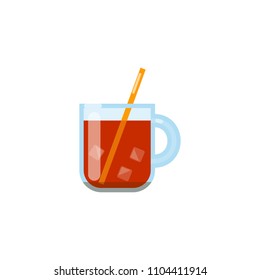 Colorful flat liquid drink with ice and straw isolated on white background.