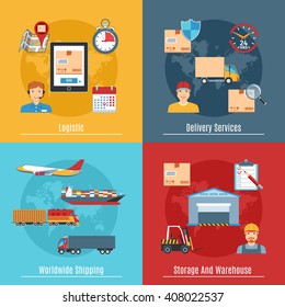 Colorful Flat Logistic And Transportation Design Concept Set. Vector illustration