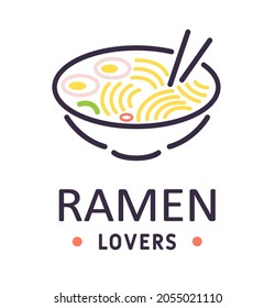 Colorful flat logotype design of traditional Japanese food ramen 