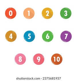 Colorful Flat Long Shadow Icon Numbers From Zero to ten, Flat Design Numbers, Number Set vector illustration