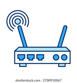 Ícone colorido de dispositivo de modem plano representando a conexão wireless com a Internet e a tecnologia digital.