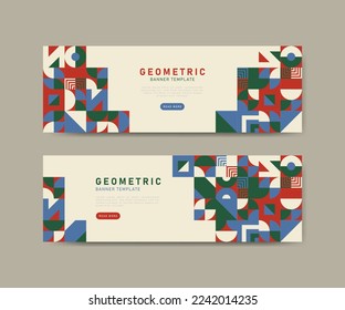 Colorful flat mosaic horizontal banners template