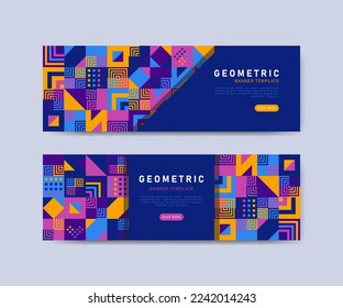 Colorful flat mosaic horizontal banners template
