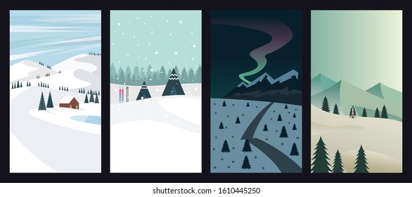 colorful flat nature winter vector illustration for posters, cover design templates, smartphone wallpapers