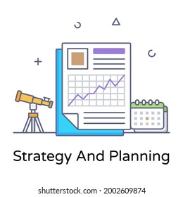 Un colorido diseño de contorno plano de estrategia e icono de planificación