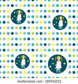 Colorful flat repeat wall paper polka dot. Girl good night idea.