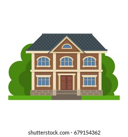 Colorful Flat Residential House. Private residential architecture. Traditional and modern house. Flat style vector illustration