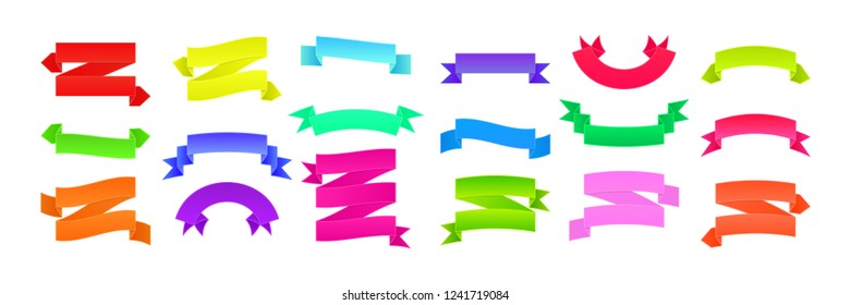 Colorful flat ribbon set. Vivid, bright banners with color gradients.  Vector, isolated, eps 10.