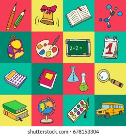 Colorful flat school icons. Vector collection. Back to school.