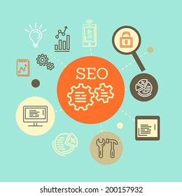 colorful flat seo concept. flat icon template