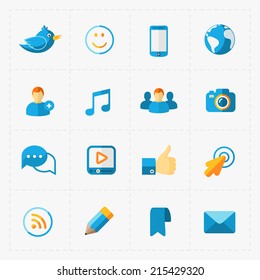 Colorful flat social icons set on White