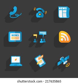 Colorful flat social icons set on Dark Background