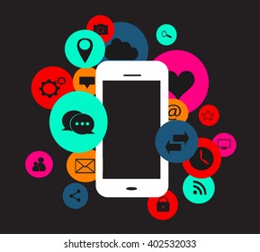 Colorful flat social media icons with smartphone