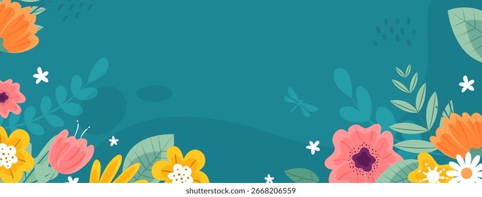 Fondo de primavera plano colorido con Elementos estacionales románticos ideales para el día de San Valentín y diseños de naturaleza