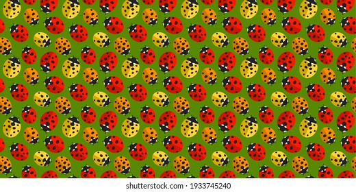 Colorful Flat Spring Or Summer Seamless Pattern Background With Ladybugs Textile Vector Illustration Art