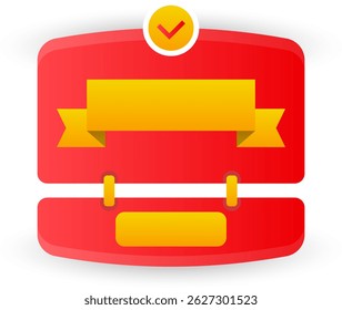 Colorful flat style banner illustration featuring a red background, yellow ribbon, and checkmark icon at the top