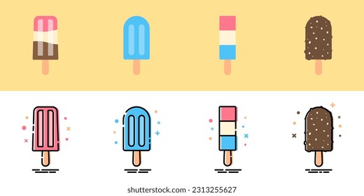 Colorful flat style ice cream icons.