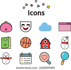 Colorful Flat Style Icon Set Illustration with Mixed Objects