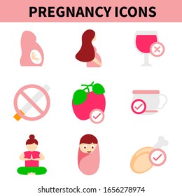 Colorful Flat Style Icons for Human Pregnancy. 