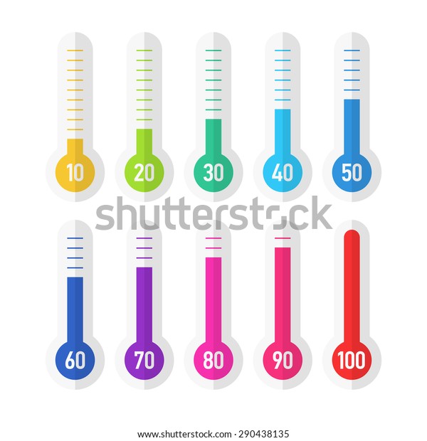 Colorful Flat Style Thermometers Different Levels Stock Vector (Royalty