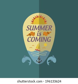 Colorful Flat Summer Holiday and Travel themed Nautical Background Illustration