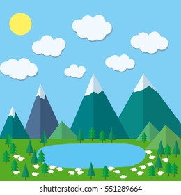 Colorful flat summer mountains for your design and printing