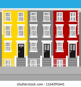 Colorful flat terraced town houses Notting Hill in London. England Travel icon landmark. United Kingdom architecture sightseeing vector illustration