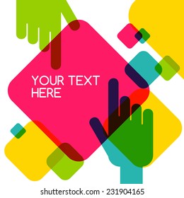 Colorful flat touch interface background template. Hand pointer symbol. Vector illustration.