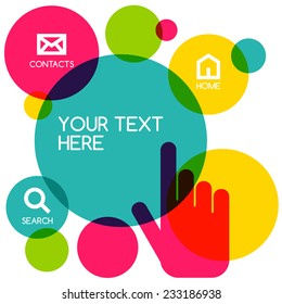 Colorful flat touch interface background template. Hand pointer symbol. Vector illustration. Circle menu concept for web site.