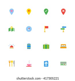 colorful flat travel icon set for web design, user interface (UI), infographic and mobile application (apps)