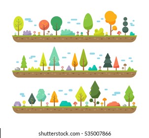 colorful flat tree elements isolated on white background.