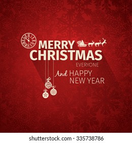 Colorful flat trendy Christmas card and New Year greetings vector  illustration, with flat design elements for flyer, wallpaper, magazine, wallpaper. Happy new Year 2016. Dark red background