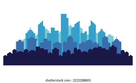 Colorful flat urban cityscape. Downtown modern landscape with high skyscrapers. Silhouette, architecture abstract panorama. Great city map creator. Vector illustration.