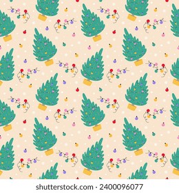 Colorful flat vector Christmas seamless pattern