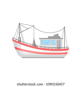 Cartoon Fishing Boat Icon On White Stock Vector (Royalty Free ...