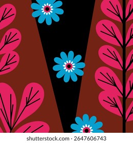 Colorful flat vector floral clipart set featuring whimsical spring flowers and leaves. Perfect for fabric design, packaging, scrapbooking, and seasonal decorations.
