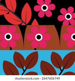 Colorful flat vector floral clipart set featuring whimsical spring flowers and leaves. Perfect for fabric design, packaging, scrapbooking, and seasonal decorations.
