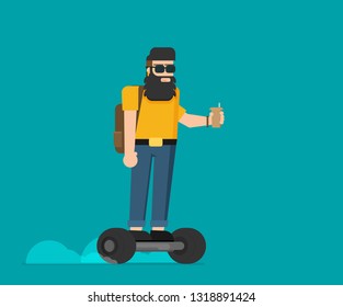 Colorful flat vector hipster on gyroscooter