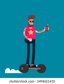 Colorful flat vector hipster on gyroscooter