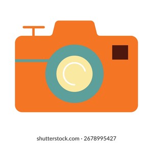 Un colorido icono de Vector plano de una cámara digital. Este sencillo gráfico es ideal para la Fotografía, los medios de comunicación, los viajes y los conceptos de proyectos creativos, aislados sobre un fondo blanco.
