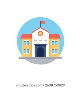 Colorful flat vector icon of an elementary school building