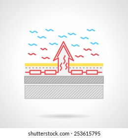 Colorful flat vector icon scheme of underfloor heating process  on gray background.