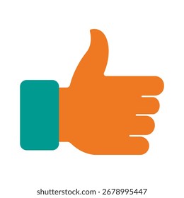Un colorido ícono de Vector plano de un gesto de pulgar hacia arriba con la mano. Este sencillo gráfico es perfecto para representar el "me gusta", la Aprobación y el Comentarios positivo en las redes sociales y los App.
